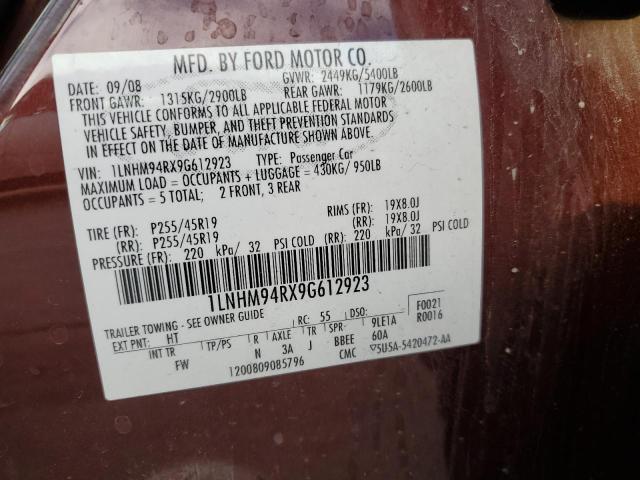 1LNHM94RX9G612923 - 2009 LINCOLN MKS MAROON photo 12