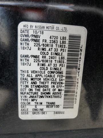 JN8AT2MV7KW378852 - 2019 NISSAN ROGUE S BLACK photo 13