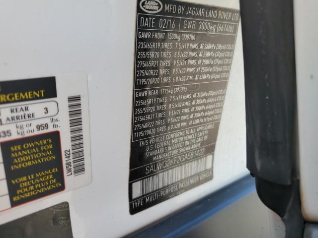 SALWG2KF2GA581422 - 2016 LAND ROVER RANGE ROVE SE WHITE photo 13