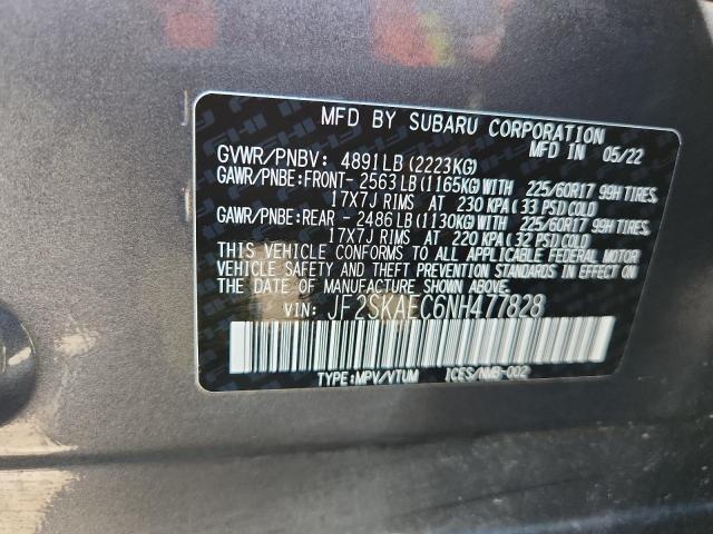 JF2SKAEC6NH477828 - 2022 SUBARU FORESTER PREMIUM Grafitowy zdjęcie 13