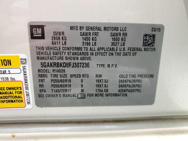 5GAKRBKD8FJ307236 - 2015 BUICK ENCLAVE CREAM photo 13