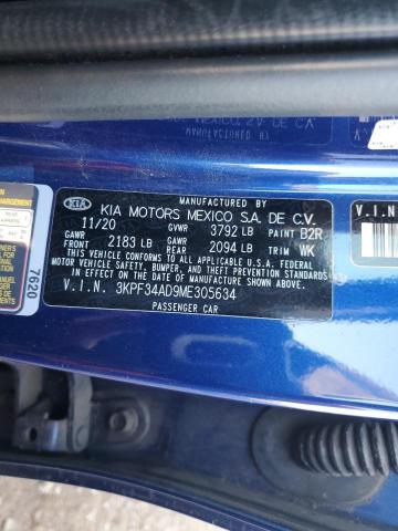 3KPF34AD9ME305634 - 2021 KIA FORTE GT LINE BLUE photo 12