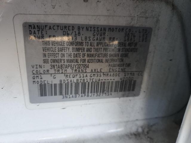 3N1AB7AP8JY327954 - 2018 NISSAN SENTRA S WHITE photo 13