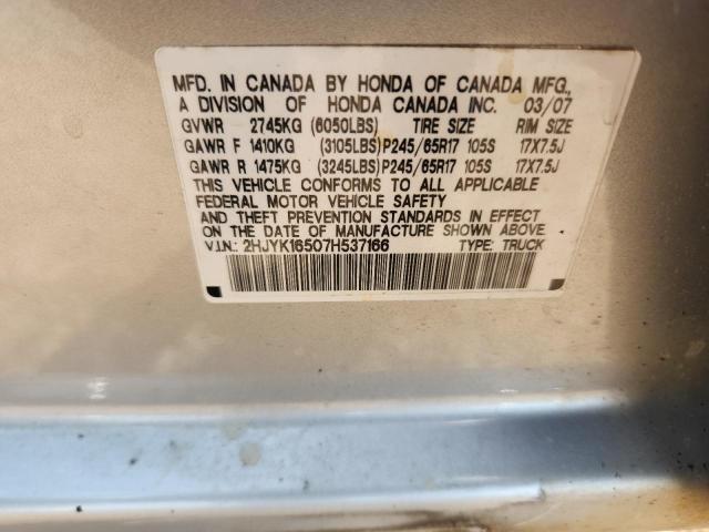 2HJYK16507H537166 - 2007 HONDA RIDGELINE RTL SILVER photo 12