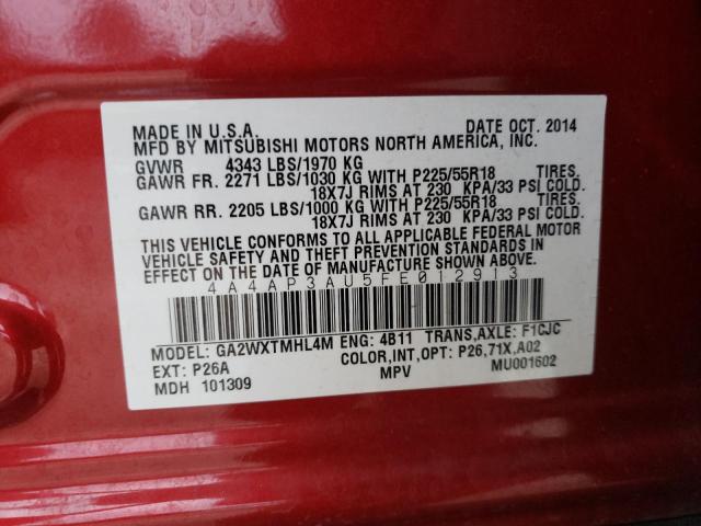 4A4AP3AU5FE012913 - 2015 MITSUBISHI OUTLANDER ES Qırmızı foto 12