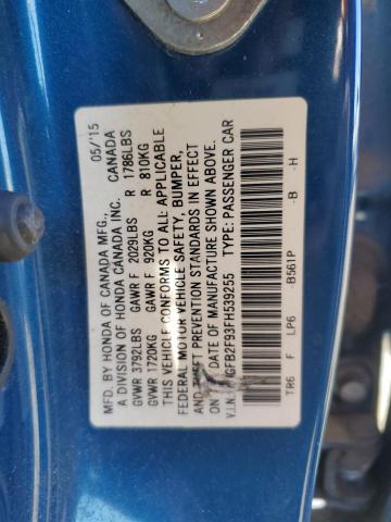 2HGFB2F93FH539255 - 2015 HONDA CIVIC EXL BLUE photo 12
