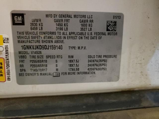 1GNKVJKD9DJ159140 - 2013 CHEVROLET TRAVERSE LT 白色 照片 13