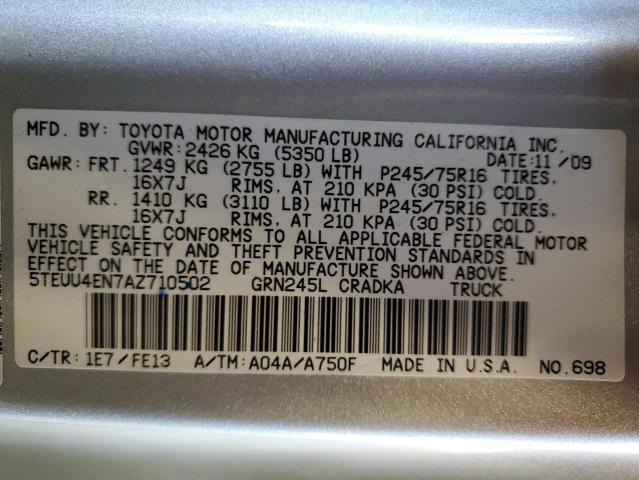 5TEUU4EN7AZ710502 - 2010 TOYOTA TACOMA ACCESS CAB SILVER photo 12