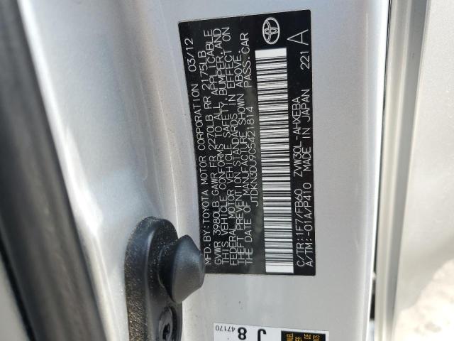 JTDKN3DU9C5421814 - 2012 TOYOTA PRIUS SILVER photo 12