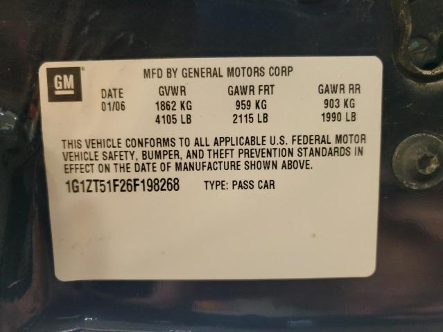 1G1ZT51F26F198268 - 2006 CHEVROLET MALIBU LT BLUE photo 12