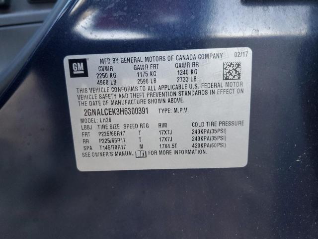 2GNALCEK3H6300391 - 2017 CHEVROLET EQUINOX LT BLUE photo 12