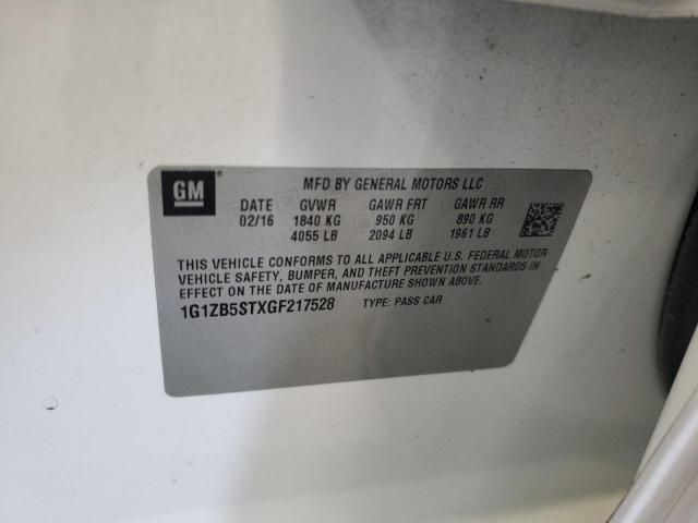 1G1ZB5STXGF217528 - 2016 CHEVROLET MALIBU LS 白色 照片 12