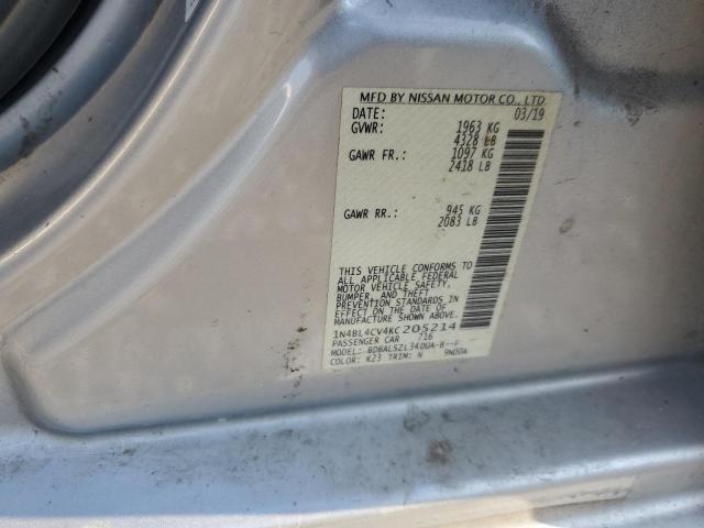 1N4BL4CV4KC205214 - 2019 NISSAN ALTIMA SR 银色 照片 12