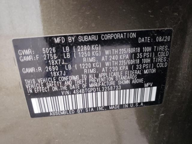 4S4BTGPD1L3258723 - 2020 SUBARU OUTBACK TOURING LDL მწვანე ფოტო 14