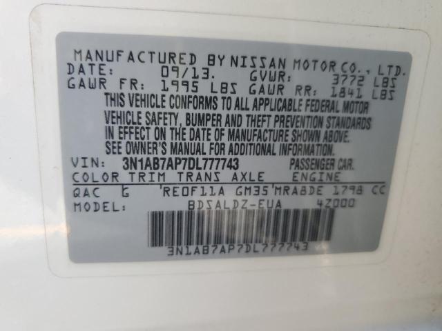 3N1AB7AP7DL777743 - 2013 NISSAN SENTRA S 白色 照片 12