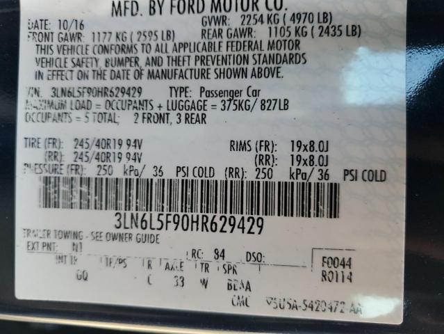 3LN6L5F90HR629429 - 2017 LINCOLN MKZ RESERVE ლურჯი ფოტო 12