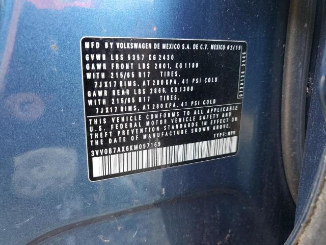 3VV0B7AX6KM097169 - 2019 VOLKSWAGEN TIGUAN S Turquoise photo 12