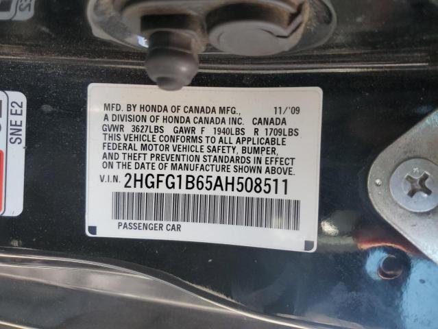 2HGFG1B65AH508511 - 2010 HONDA CIVIC LX BLACK photo 12
