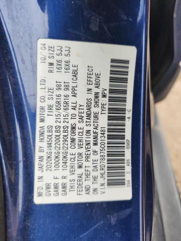 JHLRD78875C013481 - 2005 HONDA CR-V EX BLUE photo 13