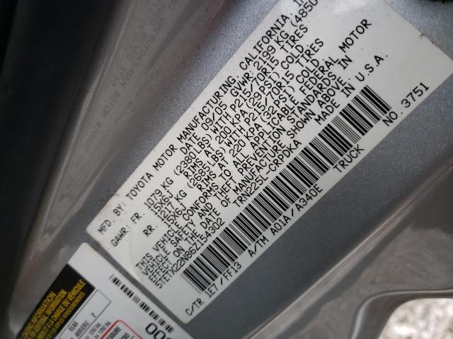 5TETX22N86Z154302 - 2006 TOYOTA TACOMA ACCESS CAB ვერცხლისფერი ფოტო 12