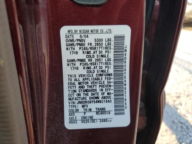 JN8DR09Y54W921640 - 2004 NISSAN PATHFINDER LE BURGUNDY photo 13