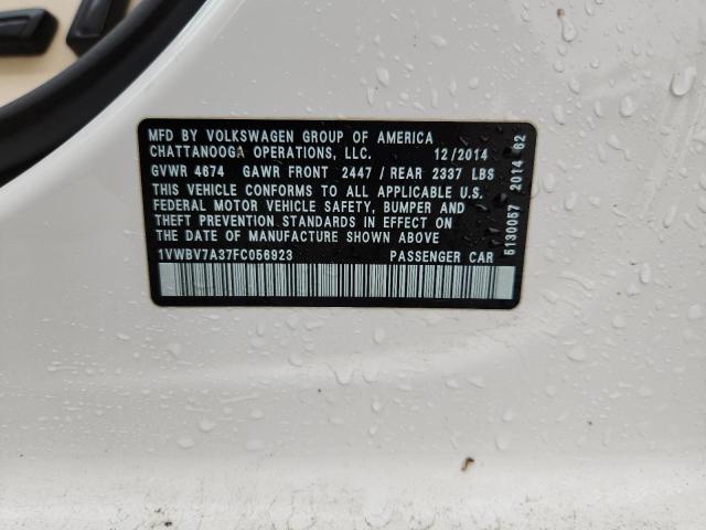 1VWBV7A37FC056923 - 2015 VOLKSWAGEN PASSAT SE WHITE photo 12