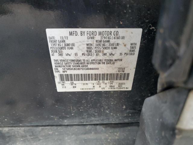 1FM5K8D87DGB86000 - 2013 FORD EXPLORER XLT BLACK photo 13