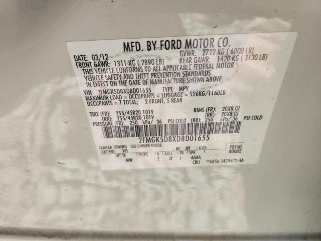 2FMGK5D8XDBD01655 - 2013 FORD FLEX LIMITED Белый фото 13