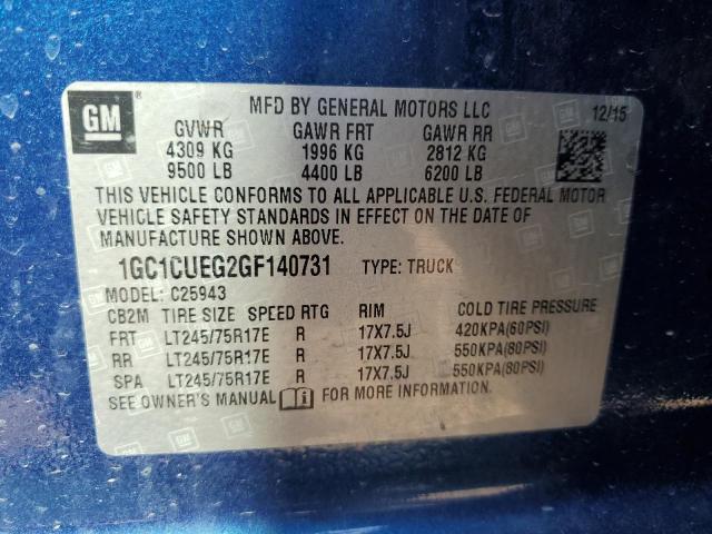 1GC1CUEG2GF140731 - 2016 CHEVROLET SILVERADO C2500 HEAVY DUTY BLUE photo 12