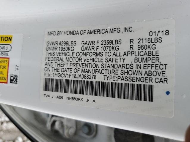 1HGCV1F18JA088278 - 2018 HONDA ACCORD LX WHITE photo 12