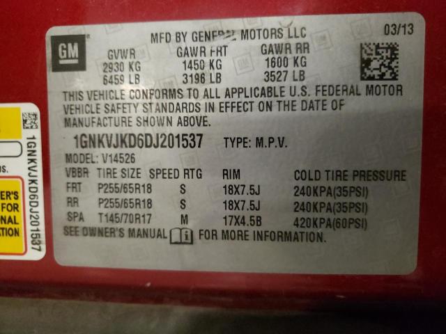 1GNKVJKD6DJ201537 - 2013 CHEVROLET TRAVERSE LT MAROON photo 13