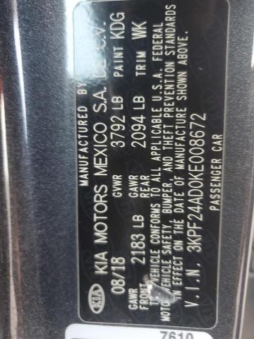 3KPF24AD0KE008672 - 2019 KIA FORTE FE GRAY photo 12