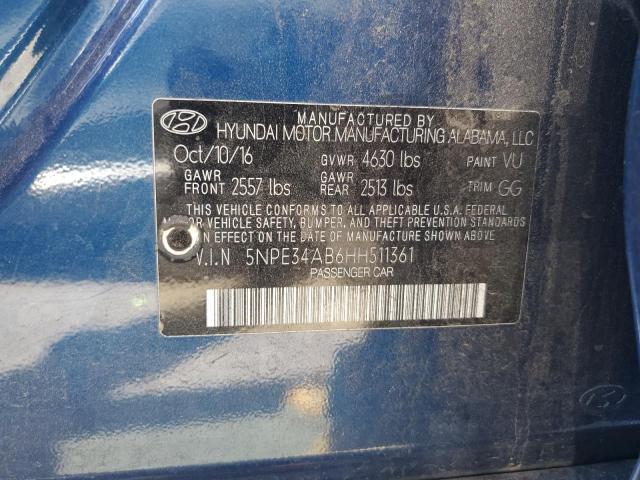 5NPE34AB6HH511361 - 2017 HYUNDAI SONATA SPORT 蓝色 照片 12