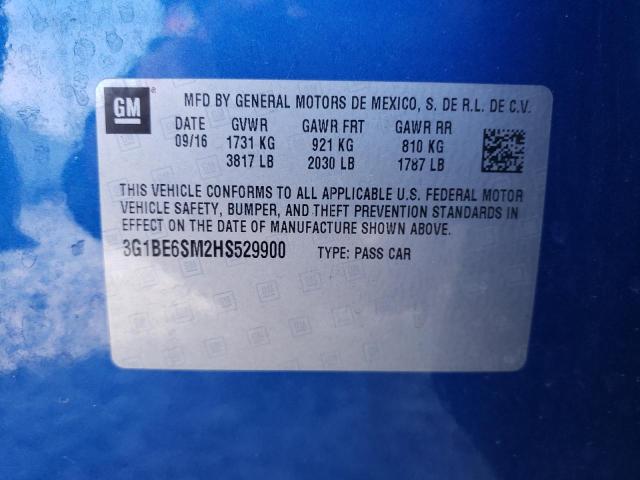 3G1BE6SM2HS529900 - 2017 CHEVROLET CRUZE LT BLUE photo 12