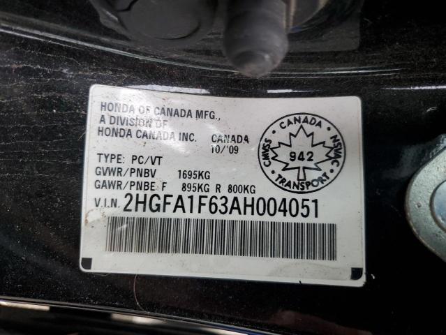 2HGFA1F63AH004051 - 2010 HONDA CIVIC LX-S BLACK photo 13