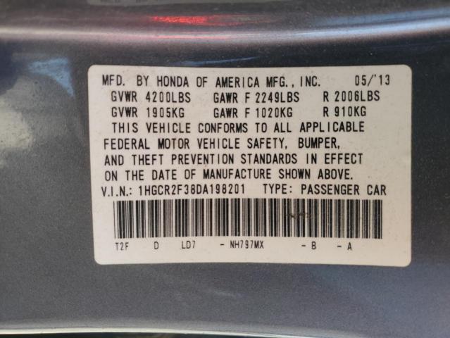 1HGCR2F38DA198201 - 2013 HONDA ACCORD LX GRAY photo 12