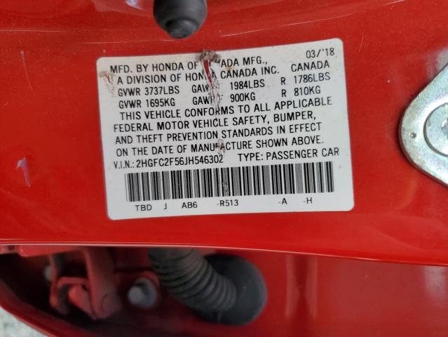 2HGFC2F56JH546302 - 2018 HONDA CIVIC LX 红色 照片 13