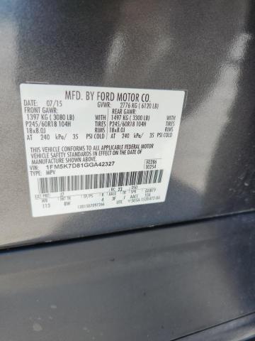 1FM5K7D81GGA42327 - 2016 FORD EXPLORER XLT 石墨色 照片 13