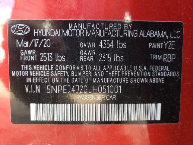 5NPEJ4J20LH051001 - 2020 HYUNDAI SONATA SEL PLUS RED photo 12