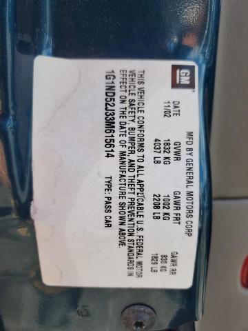 1G1ND52J33M615614 - 2003 CHEVROLET MALIBU TEAL photo 12