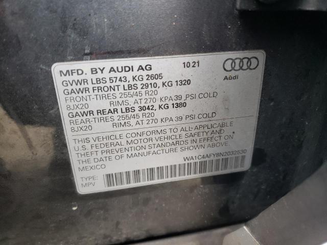 WA1C4AFY8N2032530 - 2022 AUDI SQ5 PRESTIGE GRAY photo 12