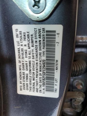 19XFB2F53FE294920 - 2015 HONDA CIVIC LX GRAY photo 13