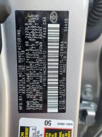 4T1B31HK3KU511012 - 2019 TOYOTA CAMRY LE SILVER photo 13