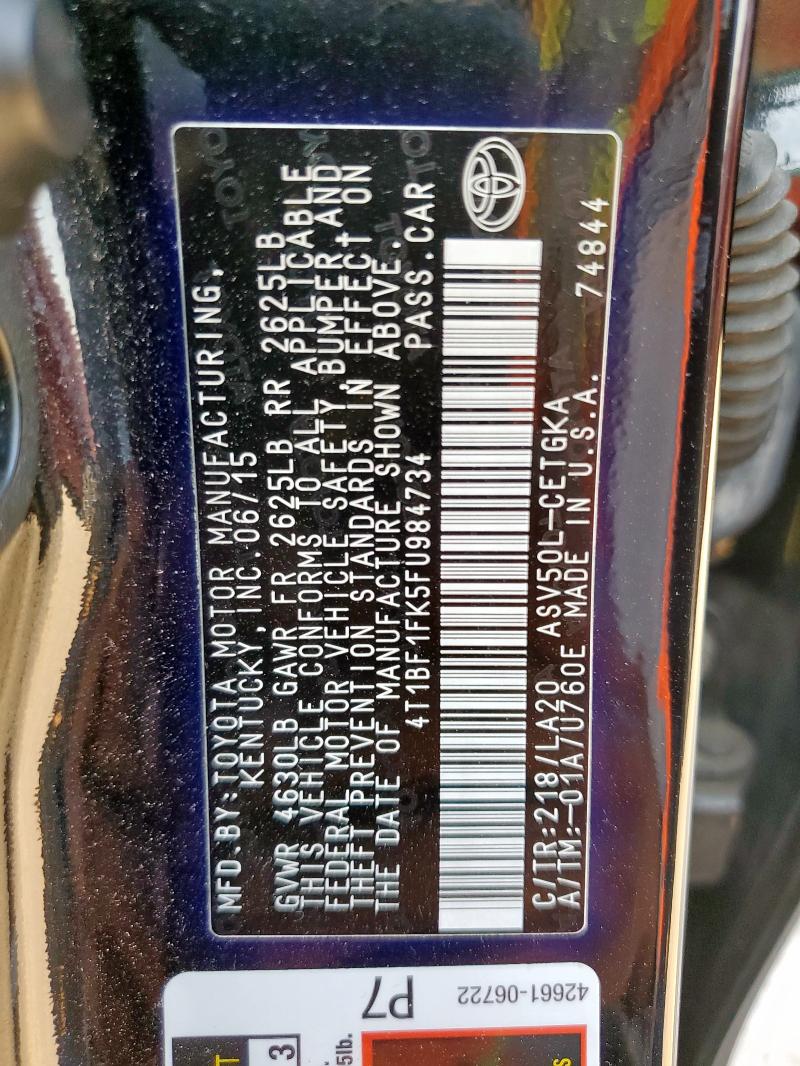 4T1BF1FK5FU984734 - 2015 TOYOTA CAMRY LE BLACK photo 12