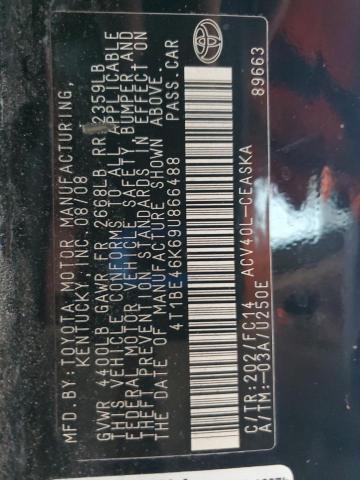 4T1BE46K69U866488 - 2009 TOYOTA CAMRY BASE BLACK photo 12