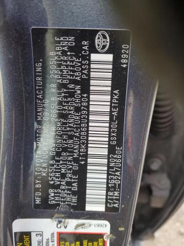 4T1BK3DB6BU397804 - 2011 TOYOTA AVALON BASE BLACK photo 12