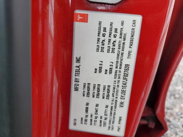 5YJ3E1EA7JF027639 - 2018 TESLA MODEL 3 Каштановый фото 12