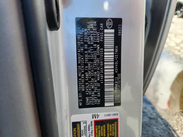 4T4BF3EK1BR170559 - 2011 TOYOTA CAMRY BASE SILVER photo 12