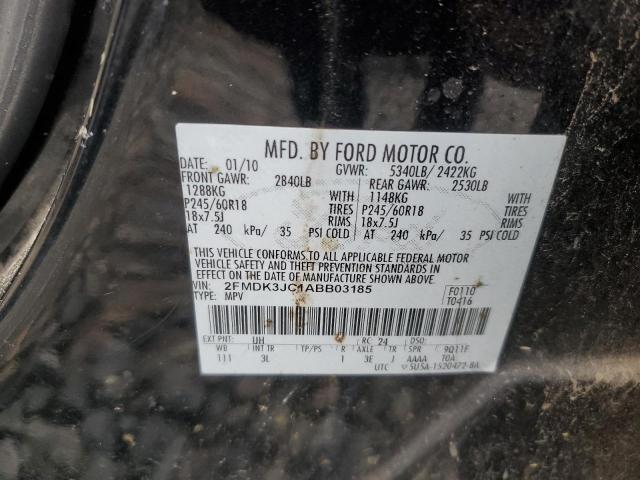 2FMDK3JC1ABB03185 - 2010 FORD EDGE SEL BLACK photo 13