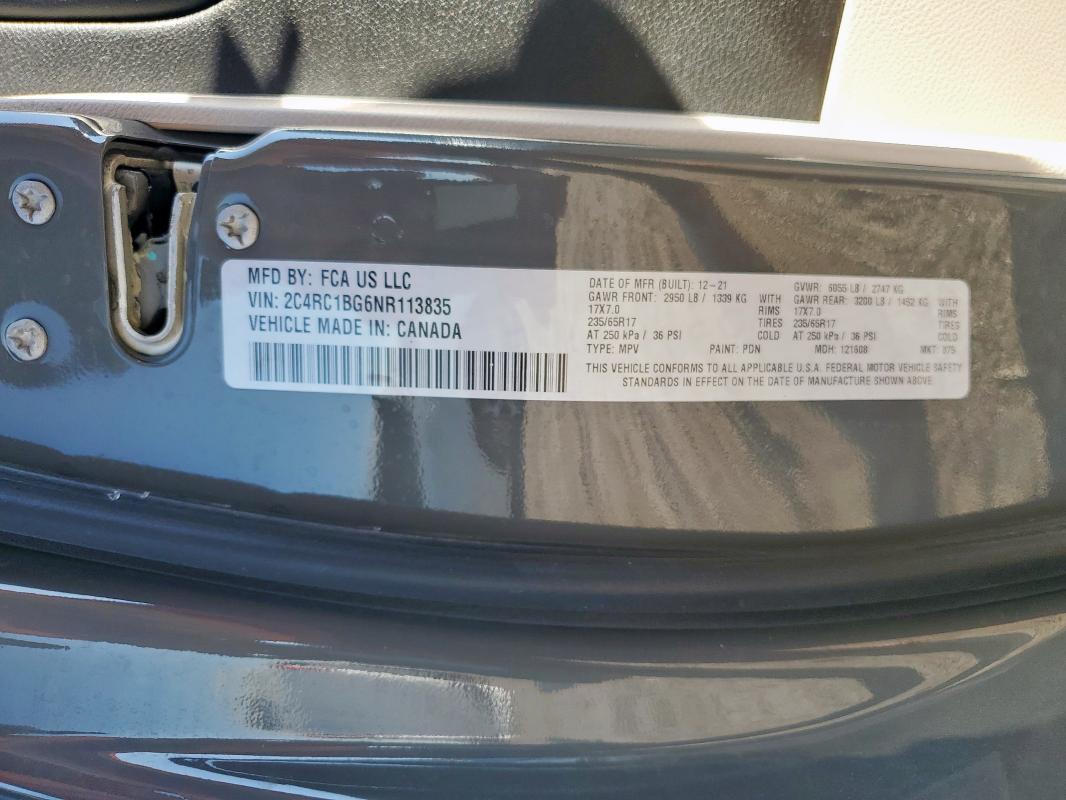 2C4RC1BG6NR113835 - 2022 CHRYSLER PACIFICA TOURING L ნაცრისფერი ფოტო 13